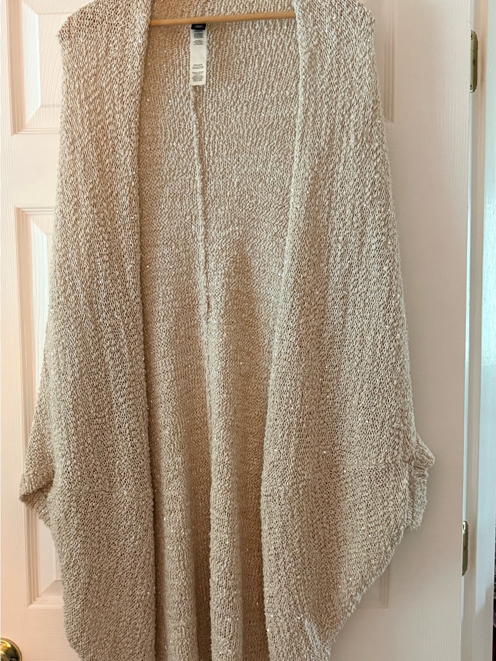 CHICO'S BLACK LABEL SEQUIN COCOON SWEATER SHAWL TAN SIZE L/XL BEIGE